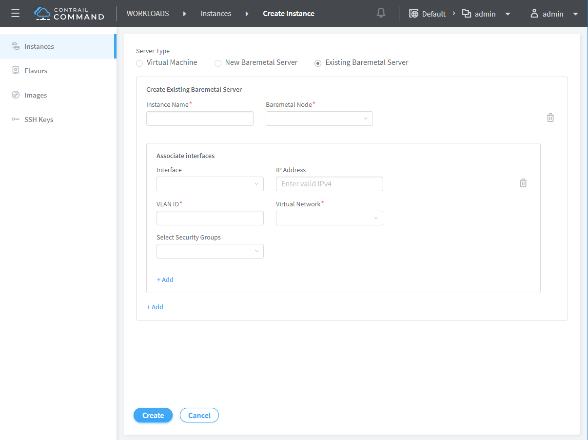 Create an Instance for an Existing Baremetal Server