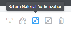 Highlighted icon labeled Return Material Authorization in a user interface, indicating the function for returning items in a management system.