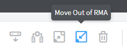 Toolbar with icons for actions; highlighted icon indicates Move Out of RMA function.