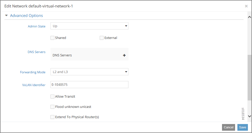 Edit Network Window for VXLAN Identifier
