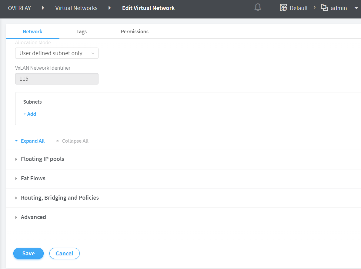 Edit Virtual Network Page
