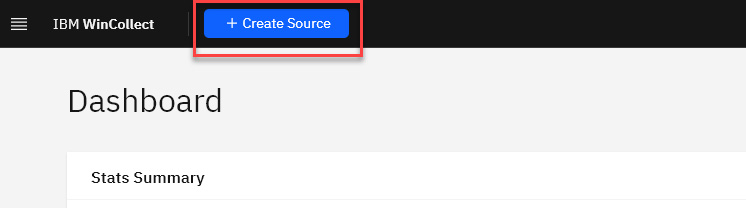 Dashboard with a blue button labeled plus Create Source and a section titled Stats Summary.