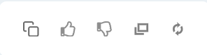 Copy, thumbs up, thumbs down, keyboard, and refresh icons for user feedback and interaction.