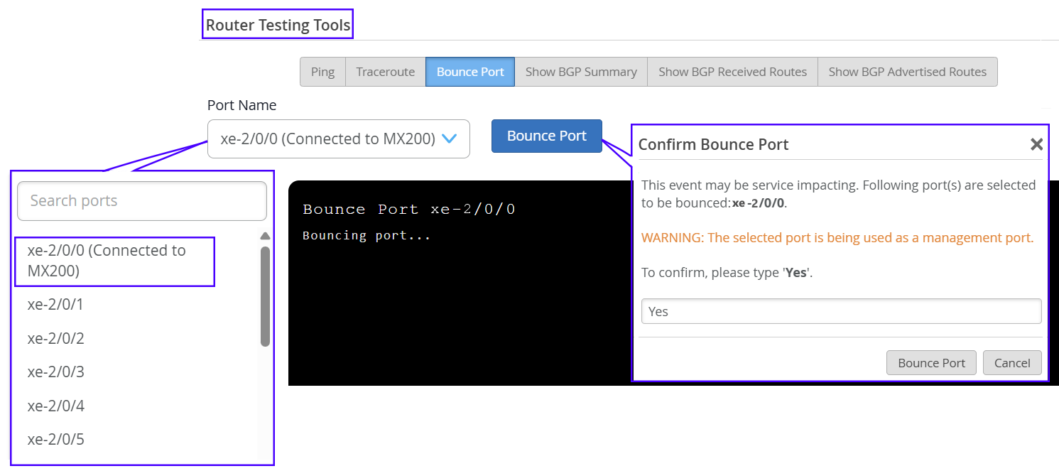 Bounce Port from Router Utilities
