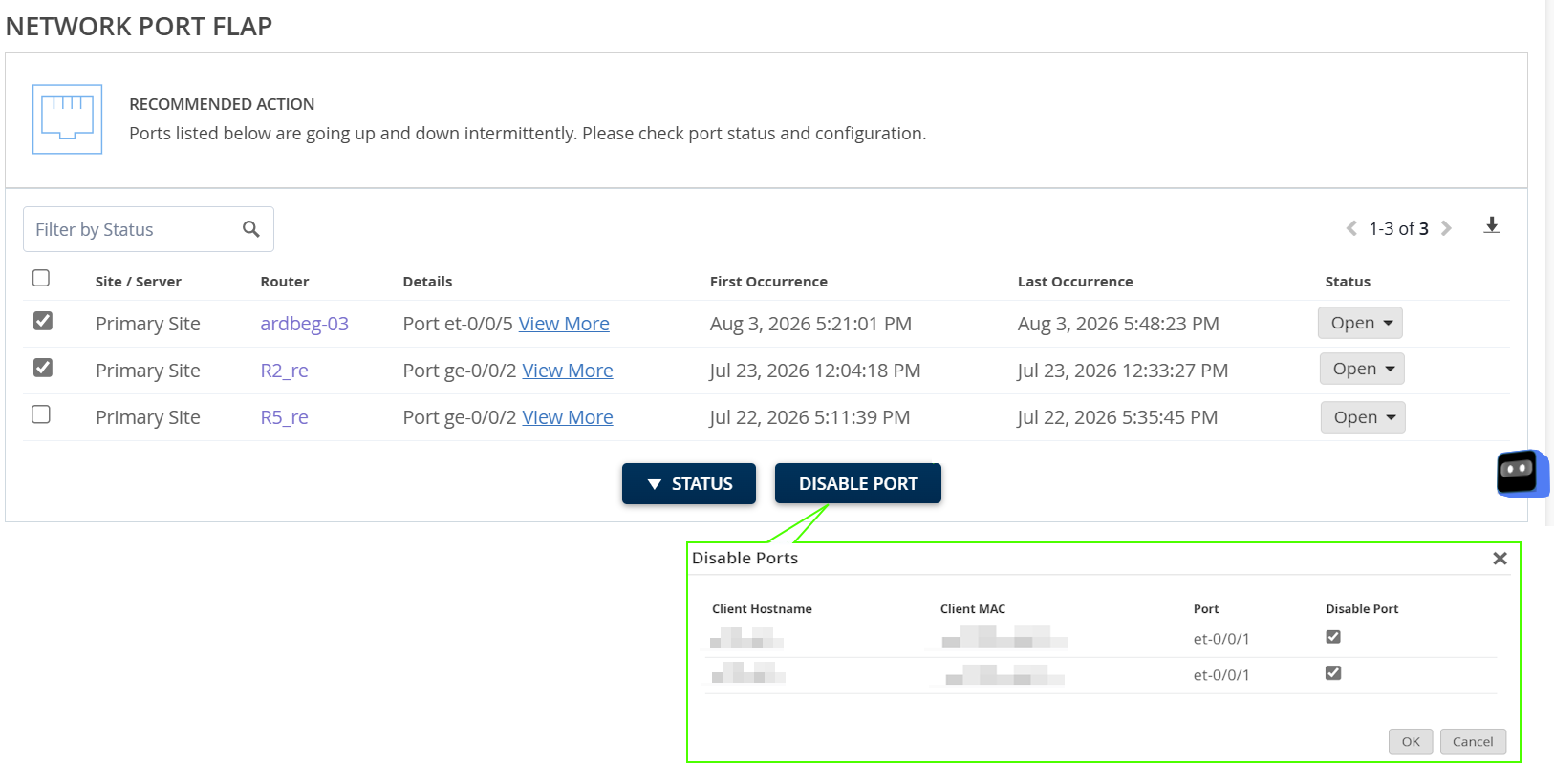 Network Port Flap: Disable Ports