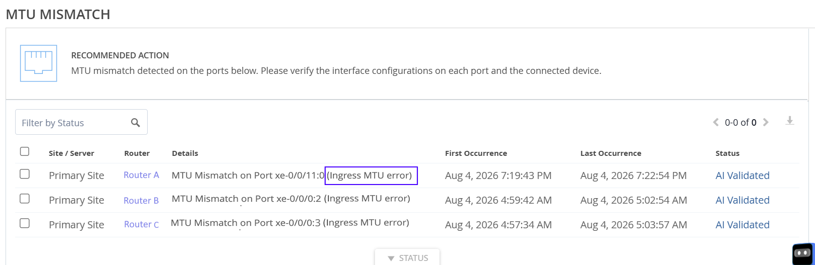 Marvis Actions: MTU Mismatch