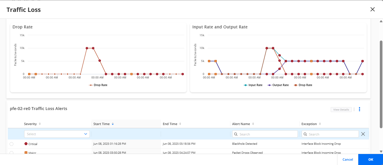 Graphs on the Traffic Loss Page