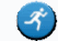 Blue circular icon with white silhouette of a person running representing physical activity.