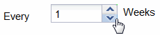 Set recurring interval to every 1 week with cursor on down arrow to decrease value.