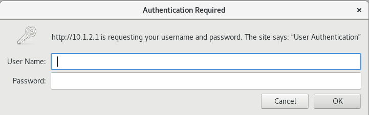 Authentication dialog box requesting username and password with Cancel and OK buttons.