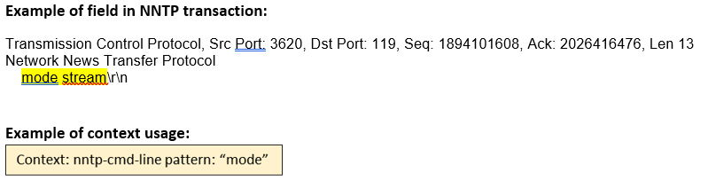 NNTP transaction showing TCP packet details with source port 3620, destination port 119, sequence number 1894101608, acknowledgment number 2026416476, length 13, and highlighted NNTP command mode stream\r\n.