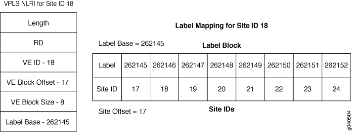 Label mapping for Site ID 18 showing Label Base 292145 with labels 292145 to 292152 mapped to Site IDs 17 to 24. Site Offset is 17.
