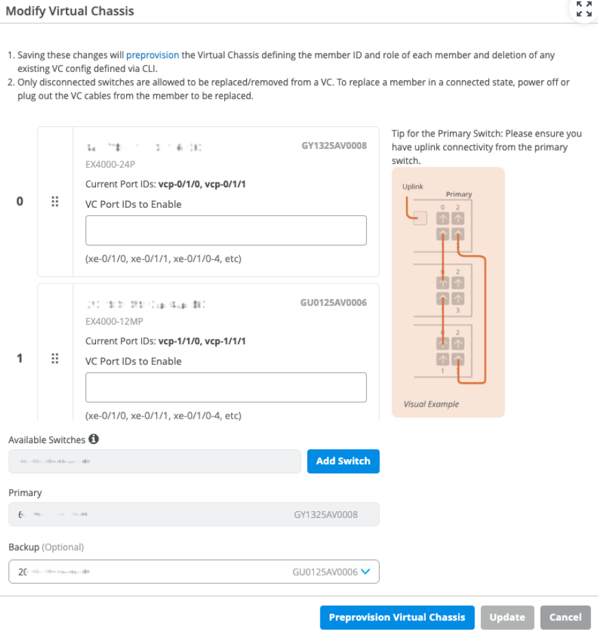 Modify Virtual Chassis dialogue