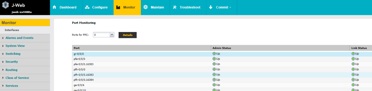 Example of the Monitor Tab