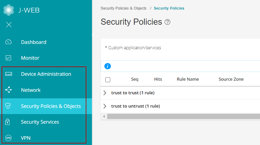 J-Web Configure Menus