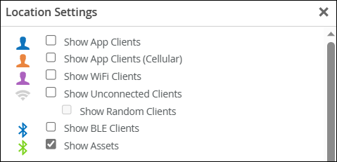 cropped image of Location Settings pop-up window with only Show Assets selected