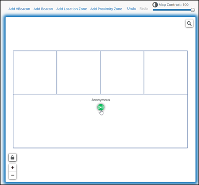 cropped image of floorplan, showing a green vbeacon icon with the label Anonymous