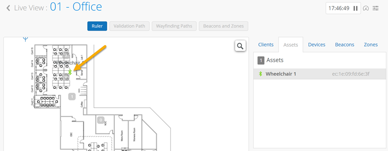 cropped image of floorplan showing a green icon labeled Wheelchair 1