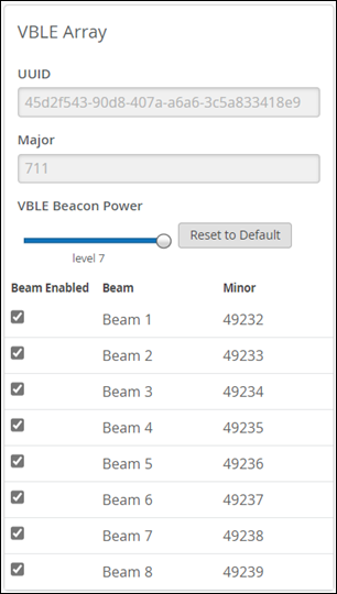 vBLE Array section of the AP settings page