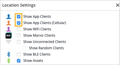 Select App Clients in the Location Settings