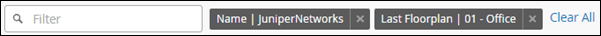 Example: multiple filter boxes displaying filter terms and X buttons