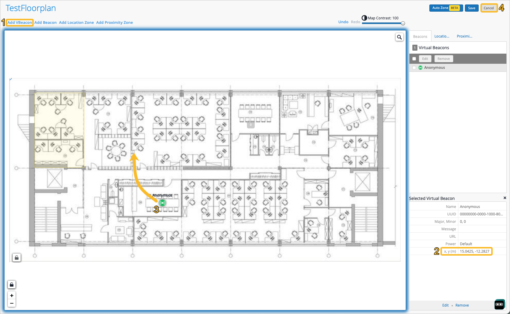 Obtain X and Y coordinates of a vBeacon to help troubleshoot incorrect latitude and longitude