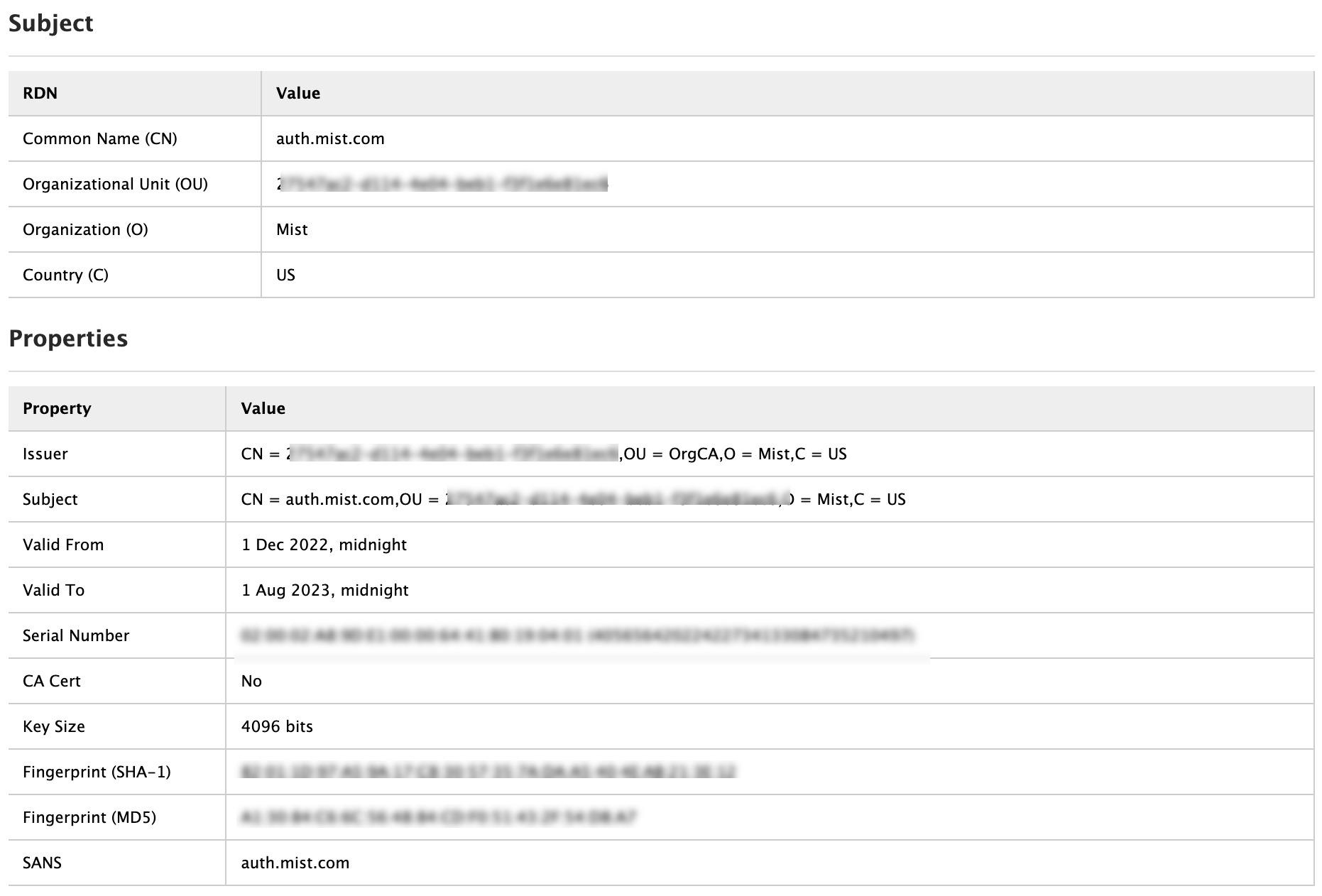 Server Certificate Issued by Mist Access Assurance