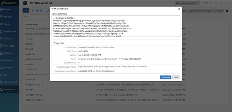 Download Juniper Mist CA Certificate
