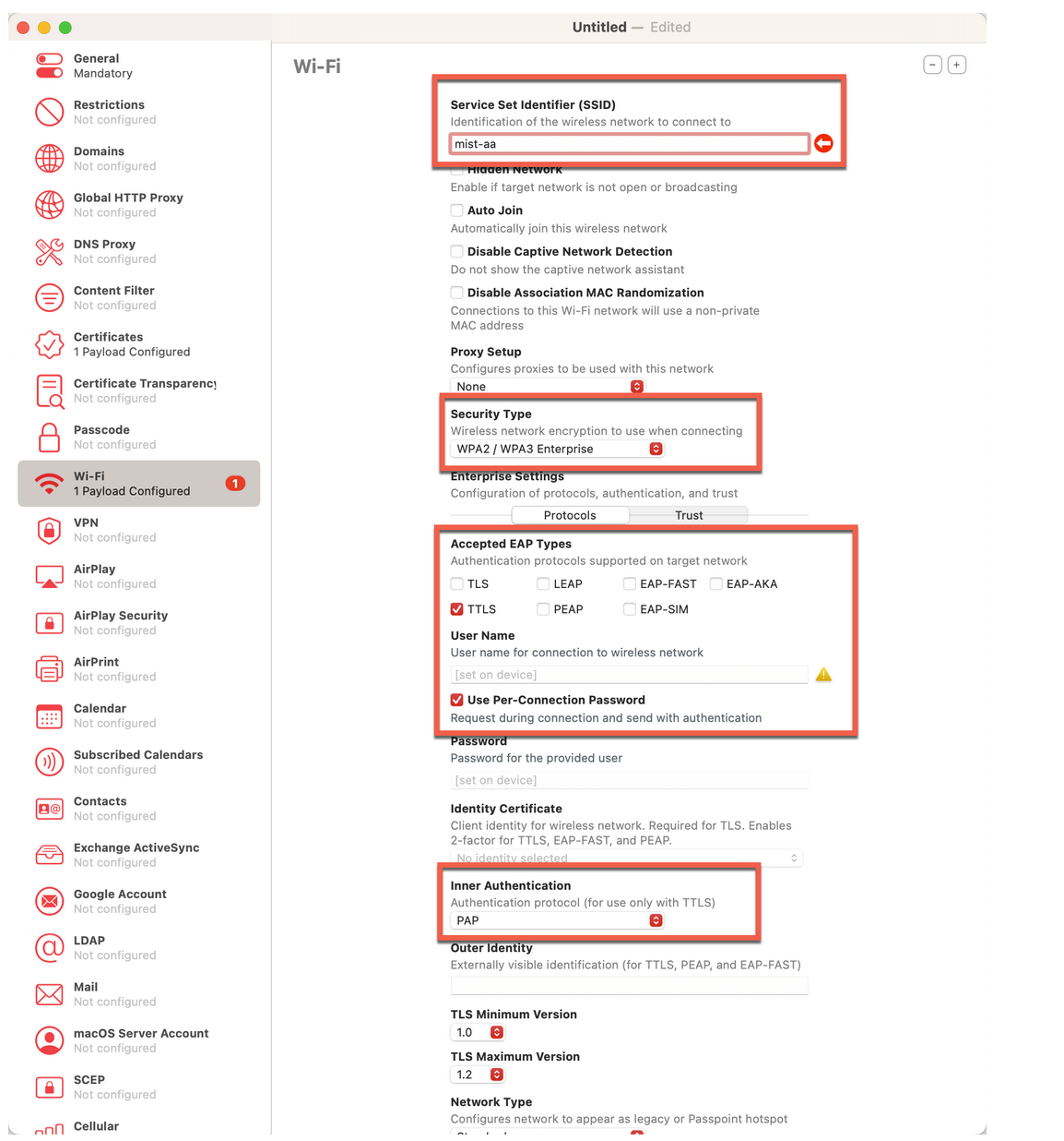 Wi-Fi Profile Configuration Settings