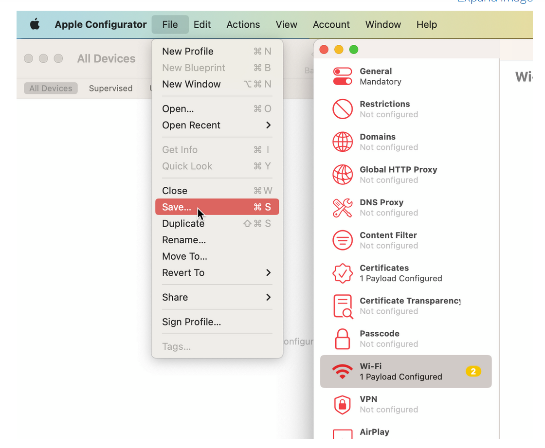 Save Wi-Fi Profile Configuration