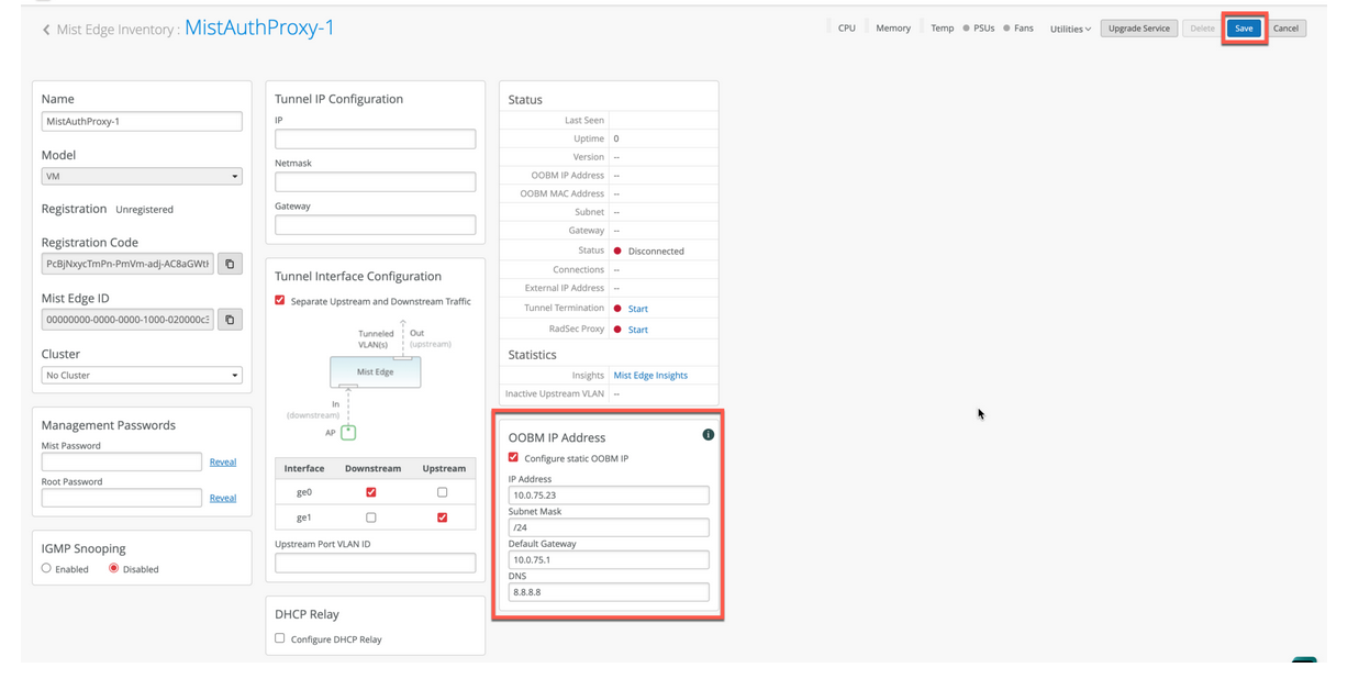 Juniper Mist Edge VM Out-of-Band Management IP Address