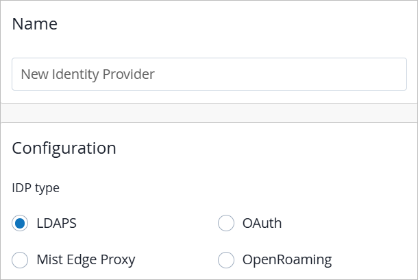 New Identity Provider Page - Name and IDP Type