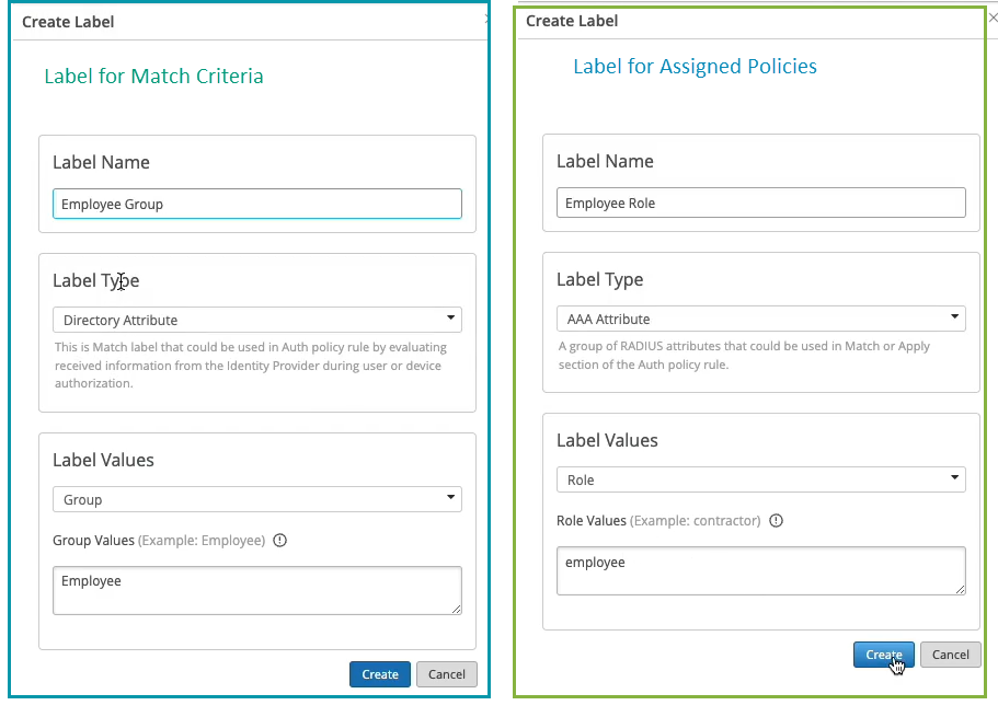 Labels for Authentication Policies