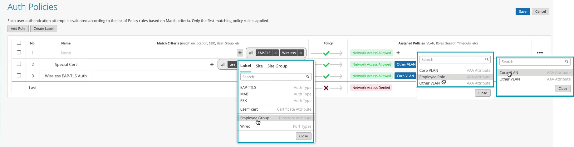 Create Labels for Authentication Policy
