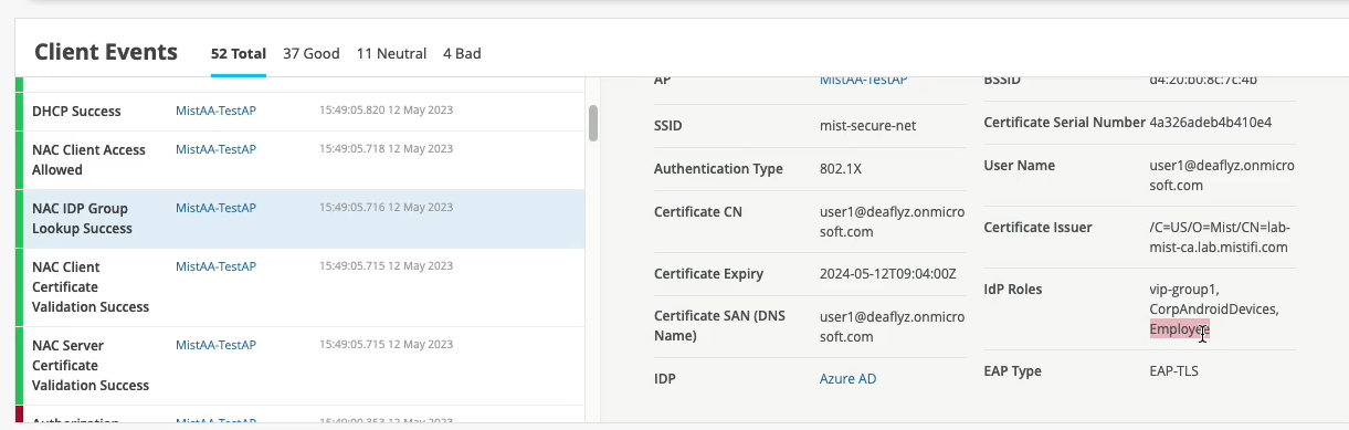 User Details on Juniper Mist Portal