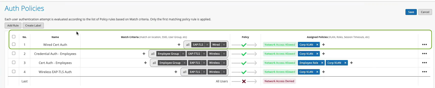 Create Auth Policy for Wired Client