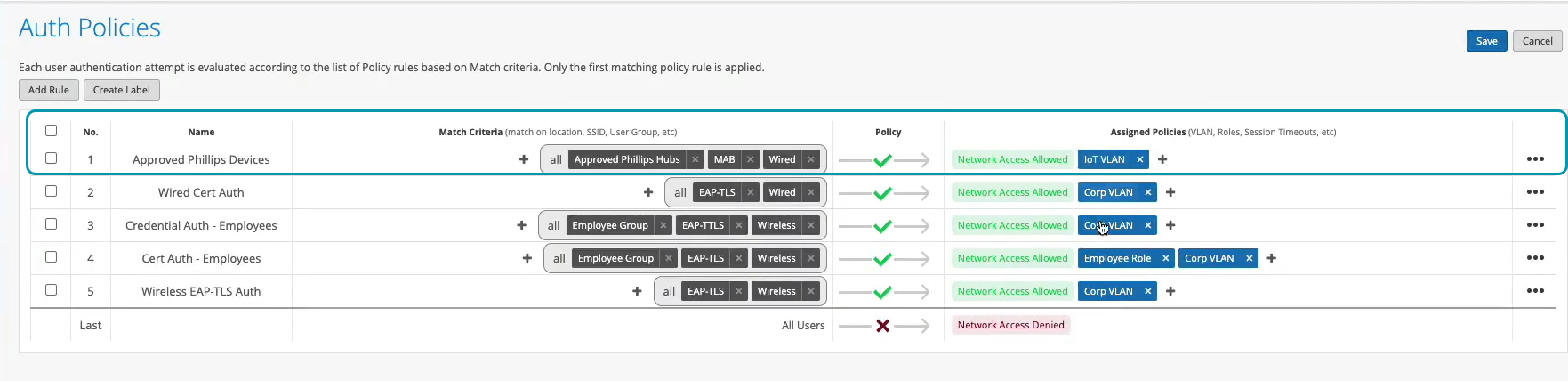 Authentication Policy for Non-Dot1X devices