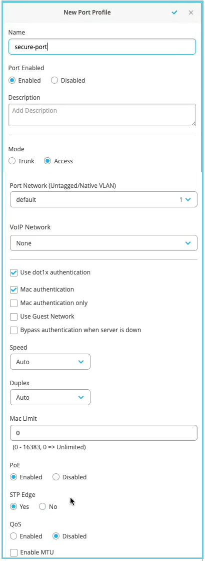 Port Profile Options