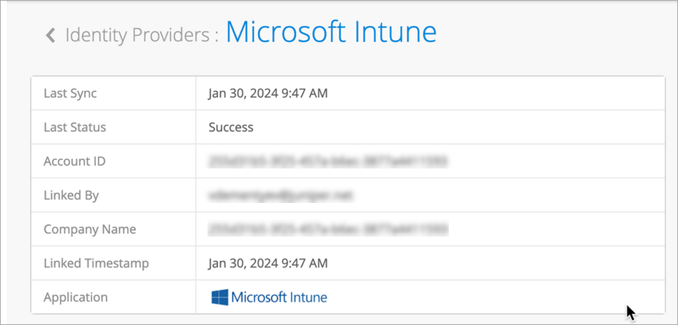 Linked Intune Account Details