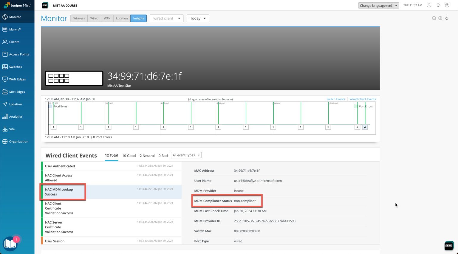 Monitor Intune-based Access Assurance Policy Events in the Mist Portal