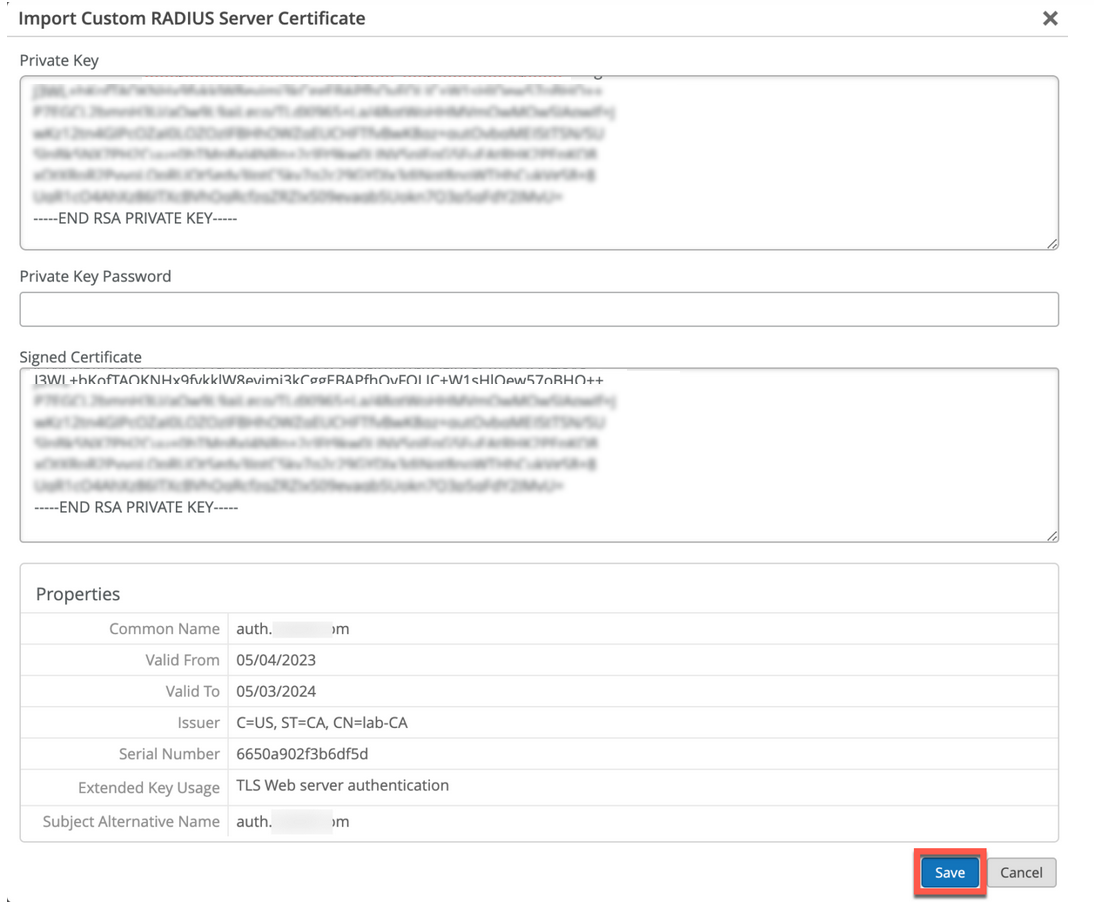 Enter Custom Server Certificate Details