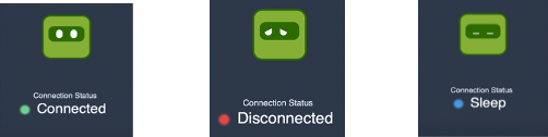 Status indicators showing Connected with green light, Disconnected with red light, and Sleep mode with blue light.