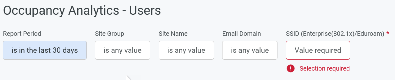 Filter Options for Occupancy Analytics - Users Dashboard