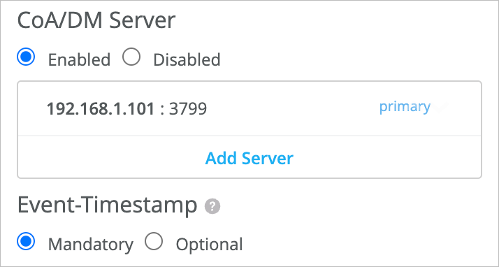 CoA/DM Server Settings