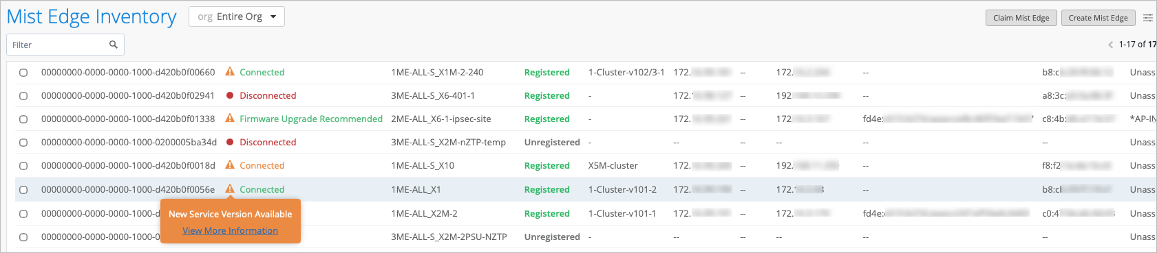 New service version available for Mist Edge device tunnel