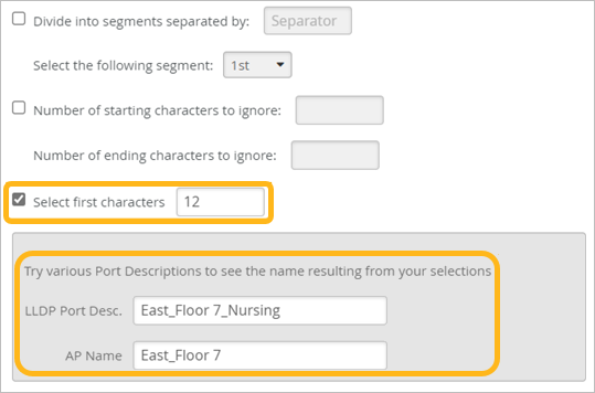 Sample user input to select the first characters