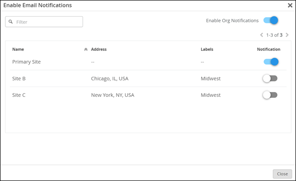 pop-up window showing slider buttons in On and Off positions