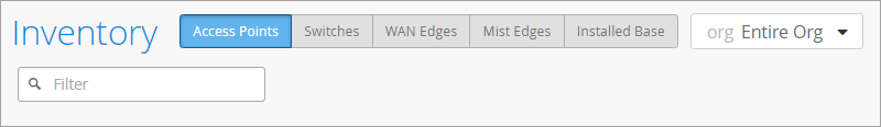 buttons to select the device type and the organization or site