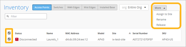 Example - selecting a device and using the More button