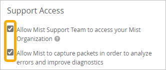 Support Access options enabled